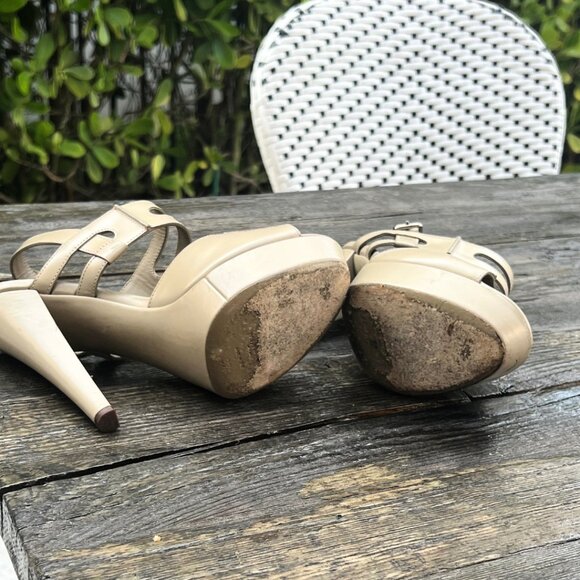 YSL Stiletto Platform Nude Cut Out Sandle Heels 6.5 37 - Picture 12 of 16